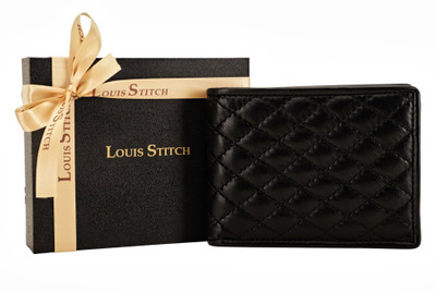 

LOUIS STITCH Men Black Genuine Leather Wallet(8 Card Slots), Quilted black