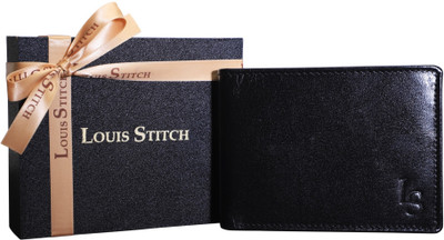 

LOUIS STITCH Men Black Genuine Leather Wallet(8 Card Slots), Shiny jet black