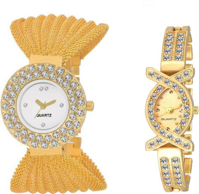 

FabSale Golden Aks With Glory Round Jullo Fully Diamond Studed Dial For Women Watch - For Girls