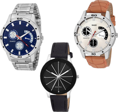 

Rage Enterprise New Stylish Multi Color Designer Modal Combo Set Of 3 Boys & Girls Watch - For Men & Women