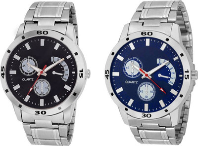 

Rage Enterprise New Designer Stainless Steel Belt Black*Blue Chronograph pattern Dial Men Watch - For Boys