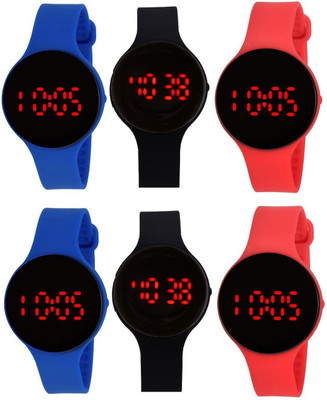 

pappi boss Unisex Silicone PACK OF 6 Round Jelly Slim LED Watch - For Boys