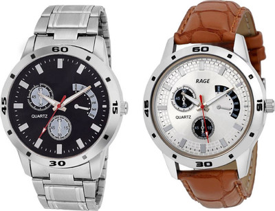 

Rage Enterprise New Designer Brown Leather and Stainless Steel Belt White Chronograph pattern Dial Boys & Girls Watch - For Men