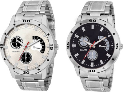 

Rage Enterprise New Designer Stainless Steel Belt White & Black Chronograph pattern Dial Men Watch - For Boys