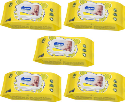

Wippee 80N with LID Baby Wipes With Almond Oil ( Pack Of 5 )(80 Pieces)