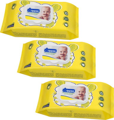 

Wippee 80N with LID Baby Wipes With Almond Oil ( Pack Of 3 )(80 Pieces)
