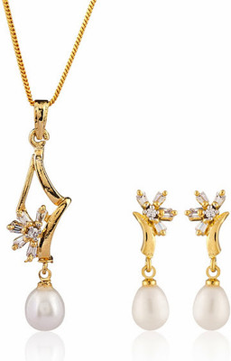 Nisa Pearls & Jewellery Alloy Jewel Set(White)
