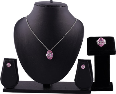 Shining Jewel Brass Rhodium Pink Jewellery Set(Pack of 1)