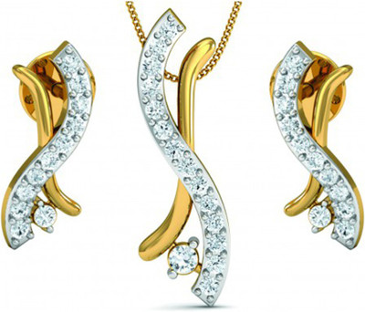 

Kataria Jewellers Yellow Gold The Fanchon 14kt Diamond Earring & Pendant Set(Yellow Gold Plated)