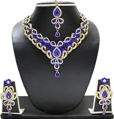 

Zaveri Pearls Zinc Jewel Set(Gold, Blue)