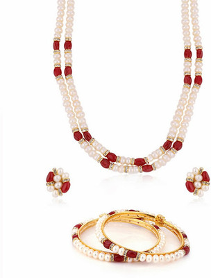 

Nisa Pearls & Jewellery Mother of Pearl Jewel Set(White, Red)