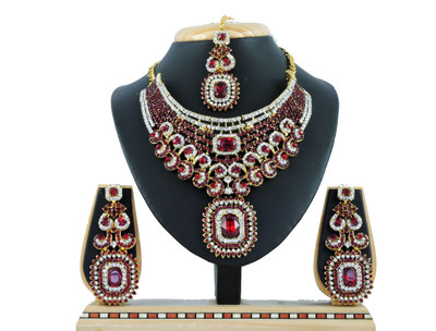 VATSALYA creation Alloy Gold-plated Maroon Jewellery Set(Pack of 1)
