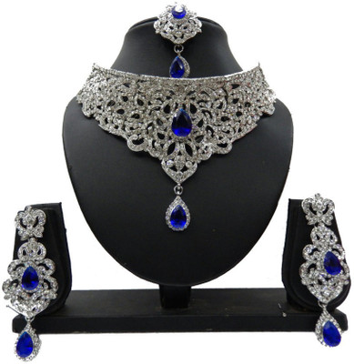 

Shree Bhawani Art Jewellery Alloy Jewel Set(Blue, Silver)