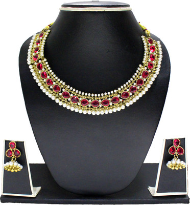 

Zaveri Pearls Zinc Jewel Set(Pink, White)