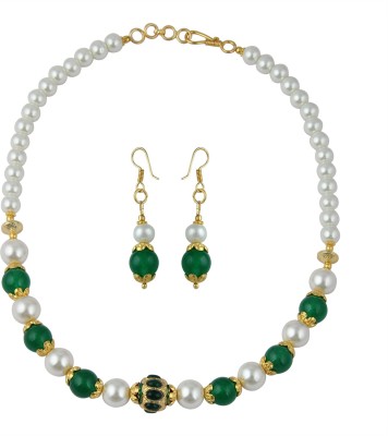 Pearlz Ocean Alloy Gold-plated Green, White Jewellery Set(Pack of 1)