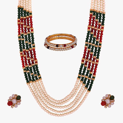 

Nisa Pearls & Jewellery Alloy Jewel Set(White, Red, Green)