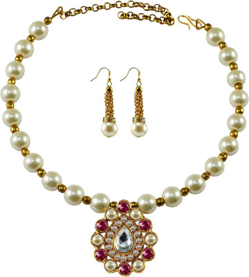 Vidhya Kangan Brass Gold-plated White Jewellery Set(Pack of 3)