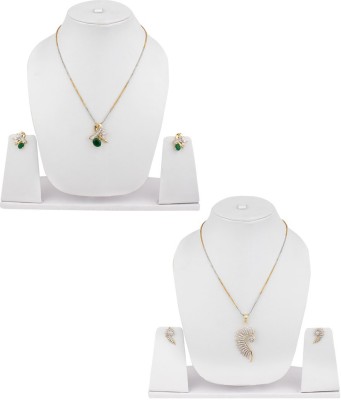 JEWELS GURU Brass Gold-plated, Rhodium Green, Silver Jewellery Set(Pack of 1)