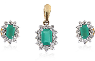 

Jisha Yellow Gold 14kt Diamond, Emerald Earring & Pendant Set