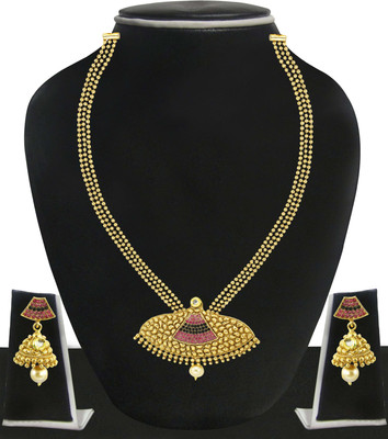 

Zaveri Pearls Zinc Jewel Set(Gold, Pink)