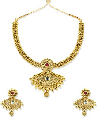 

Zaveri Pearls Zinc Jewel Set(Gold, Red)
