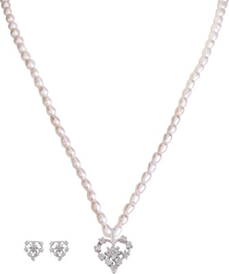 DD Pearls Mother of Pearl White, Silver Jewellery Set(Pack of 1)