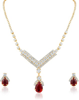 OVIYA Brass, Alloy Gold-plated White, Red Jewellery Set(Pack of 1)