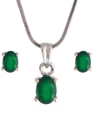 Be You Silver Rhodium Green Jewellery Set(Pack of 1)