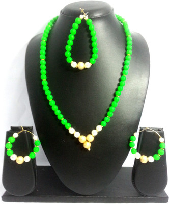 Kshitij Jewels Alloy Jewel Set(Green, White)