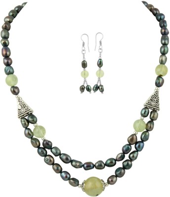 Pearlz Ocean Alloy Silver Green, Black Jewellery Set(Pack of 1)