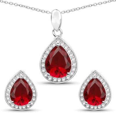 Johareez Sterling Silver Rhodium Red Jewellery Set(Pack of 1)