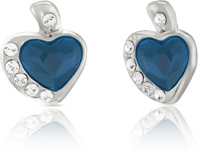 mahi Blue and White Heart Swarovski Crystal Alloy, Brass Stud Earring