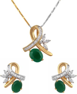 JEWELS GURU Brass Gold-plated, Rhodium Green Jewellery Set(Pack of 1)