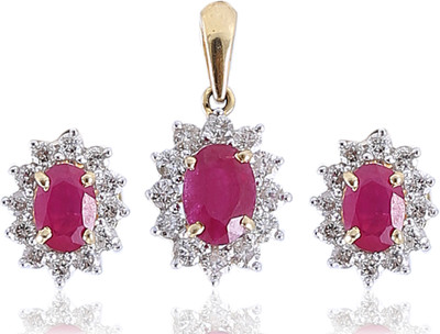 

Jisha Yellow Gold 14kt Diamond, Ruby Earring & Pendant Set