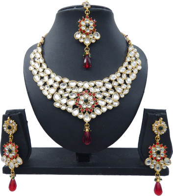

Shree Bhawani Art Jewellery Alloy Jewel Set(Red, Green)