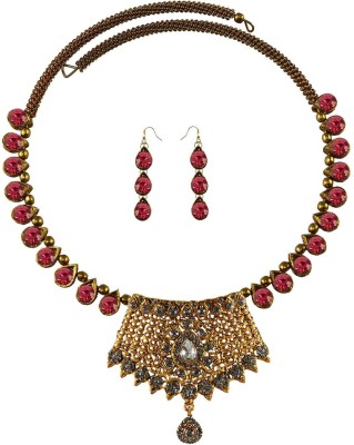 Vidhya Kangan Brass Gold-plated Pink Jewellery Set(Pack of 3)