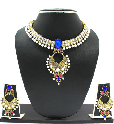

Zaveri Pearls Zinc Jewel Set(Blue, Pink)