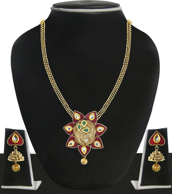 

Zaveri Pearls Zinc Jewel Set(Gold, Green, Pink)