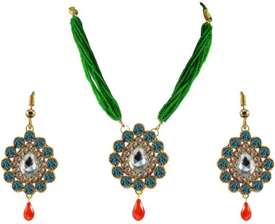Vidhya Kangan Brass Gold-plated Turquoise Jewellery Set(Pack of 3)