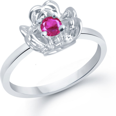 VK Jewels Ruby in Flower Shaped for Women and Girls Alloy Cubic Zirconia Rhodium Plated Ring