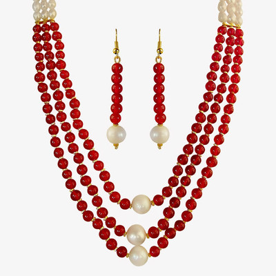 

Nisa Pearls & Jewellery Mother of Pearl Jewel Set(White, Red)