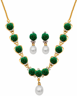

Nisa Pearls & Jewellery Ceramic Jewel Set(Green, White)