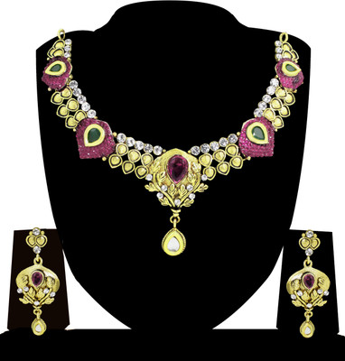 

Zaveri Pearls Zinc Jewel Set(Gold, Pink, Green)