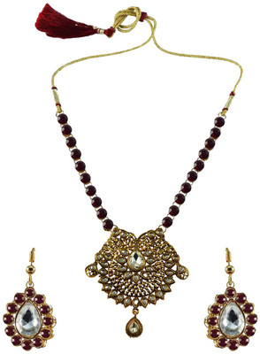 Vidhya Kangan Brass Gold-plated Maroon Jewellery Set(Pack of 3)