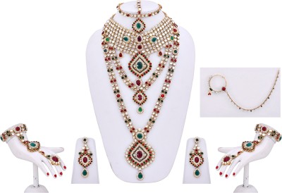 Lucky Jewellery Alloy Gold-plated Maroon, Green Jewellery Set(Pack of 1)