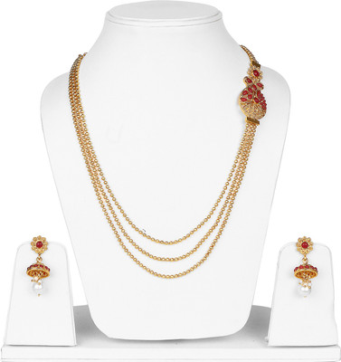 Johareez Brass Gold-plated Pink Jewellery Set(Pack of 1)