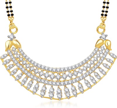 MEENAZ Semi Circle Cz Gold & Rhodium Alloy Mangalsutra