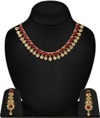 JEWELS GURU Alloy Gold-plated Maroon, White Jewellery Set(Pack of 1)