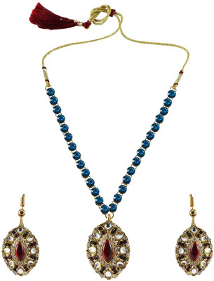 Vidhya Kangan Brass Gold-plated Turquoise Jewellery Set(Pack of 3)