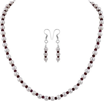 Pearlz Ocean Alloy Silver White, Red Jewellery Set(Pack of 1)